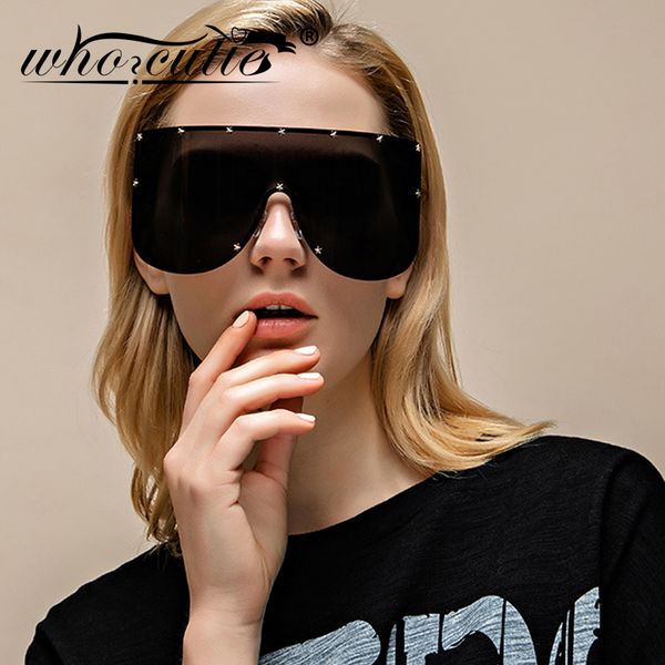 

women oversized goggles sunglasses 2020 brand designer female mirror coating visor mask sun glasses one piece shield shades s008, White;black