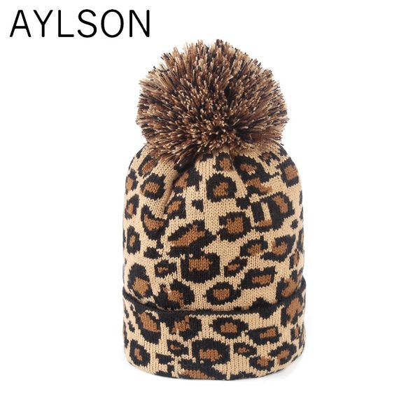 

aylson new women's hat beanie winter hats for women leopard print fashion keep warm knit hat hairball ski soft cotton elasticity, Blue;gray