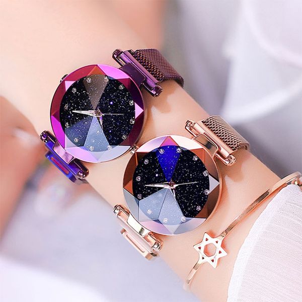 

ladies magnetic starry sky clock luxury women watch fashion diamond female quartz wrist watches zegarek damski, Slivery;brown