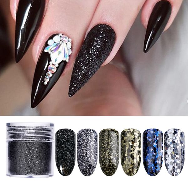 

1 box nail glitter sequins black series mixed size nails flakies paillette 3d nail art decoration in box accessories, Silver;gold