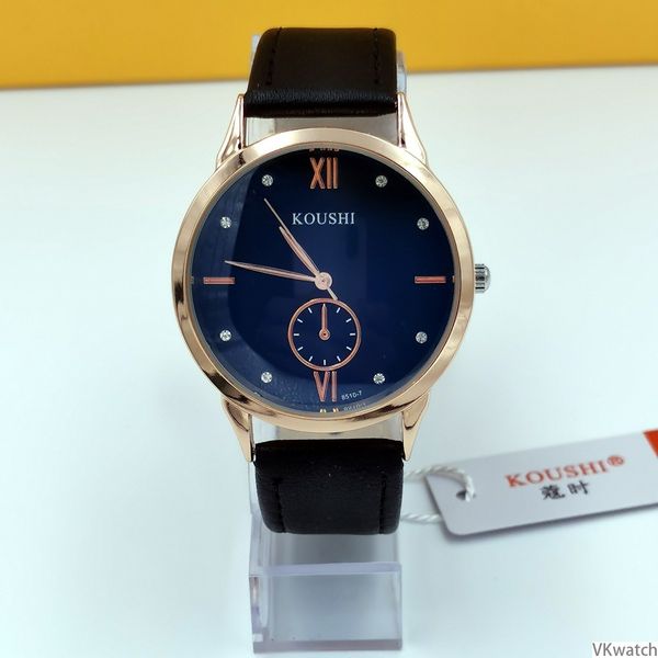 

kou shi man black wrist-watches precise waterproof pu watchband inlaid watch concise atmosphere straight battalion, Slivery;brown