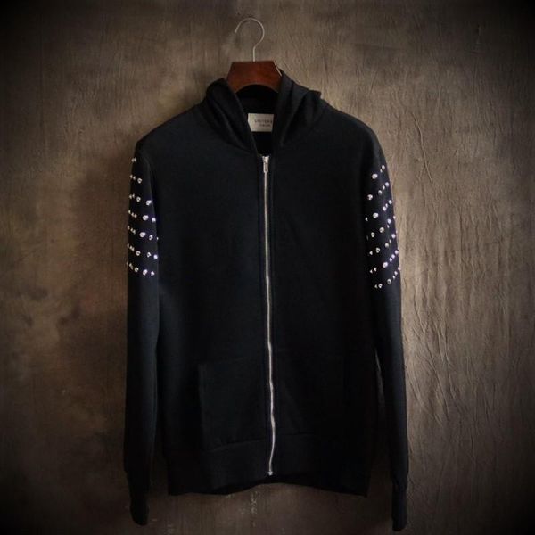 

wholesale-the spring and autumn period and the popular 2016 thin wool fashion big yards rivet cardigan male hoodie hooded fleece coat, Black