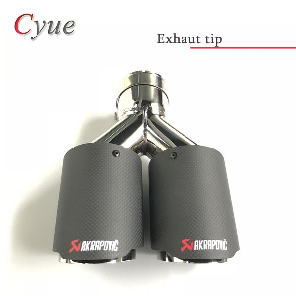 

1pcs y model dual carbon fiber + stainless steel universal auto akrapovic exhaust tip double end pipe for
