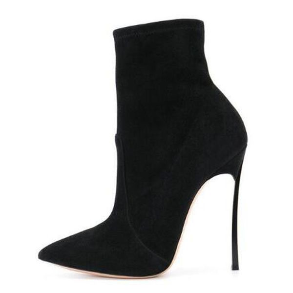 

2019 Autumn Winter Women Boots Stretch Fabric Fashion Pointed Toe High Heels Shoes Boots Woman Sapatos, Black