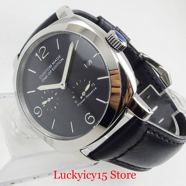 

square men watch 44mm hand winding wristwatch date function power reserve indicator wristwatch, Slivery;brown