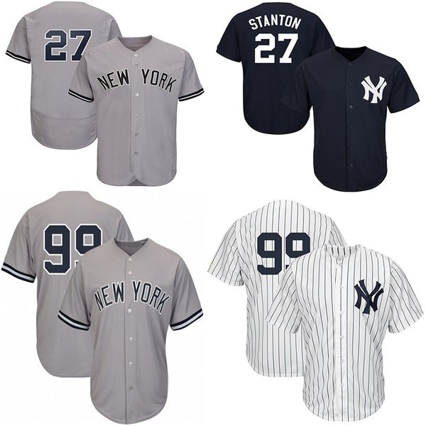

Mens Baseball Jerseys Yankees New York Stanton 27 Giancarlo Aaron 99 Judge Navy White Grey Cool Jersey