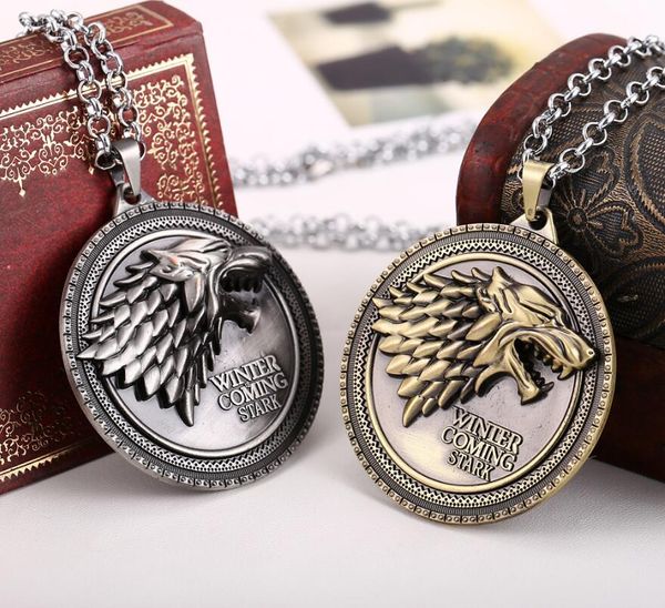 

10pcs new game of thrones necklace house stark winter is coming metal family crest pendant jewelry souvenirs gift wolf punk men, Silver