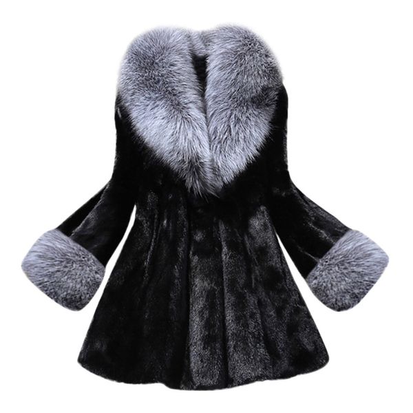 

winter fashion women mink fox coat with cap fur coats new warm female jackets wool solid color fox fur outwear parka, Black