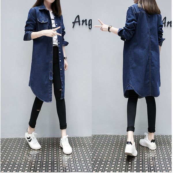 

women spring autumn denim jacket fashion windbreak mid-length long sleeve outwear chaqueta mujer plus size coats and jackets, Black;brown