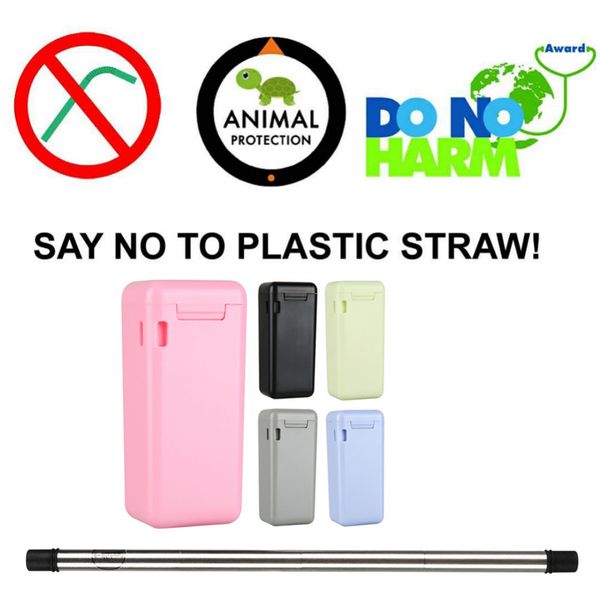 

Reusable Collapsible Straw Stainless Portable Travel Outdoor Stainless Steel Food Grade Drinking Straw with ABS Case DHL Free Shipping