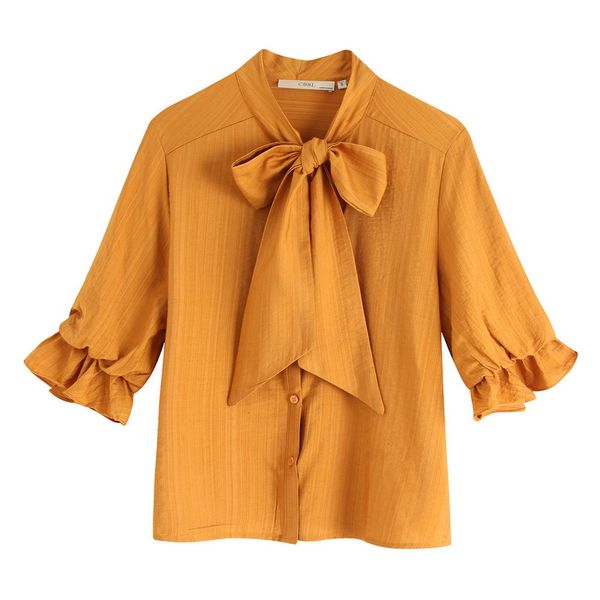 

loose women blouse shirt summer 2019 new fashion bow collar half sleeve modern girl casual, White