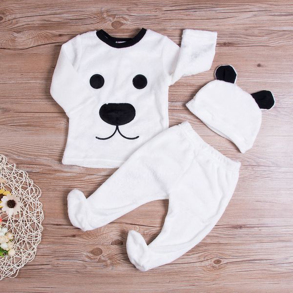 

newborn baby boy 3pcs long sleeve fleece bear sweatershirt pant legging hat set warm winter clothes boys tracksuit 0-24m, White