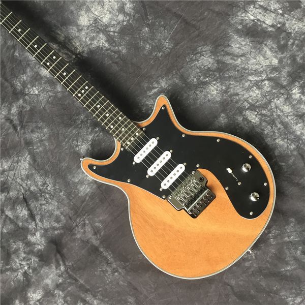 

high-quality electric guitar, wood color, sss pickup and vibrato, ing