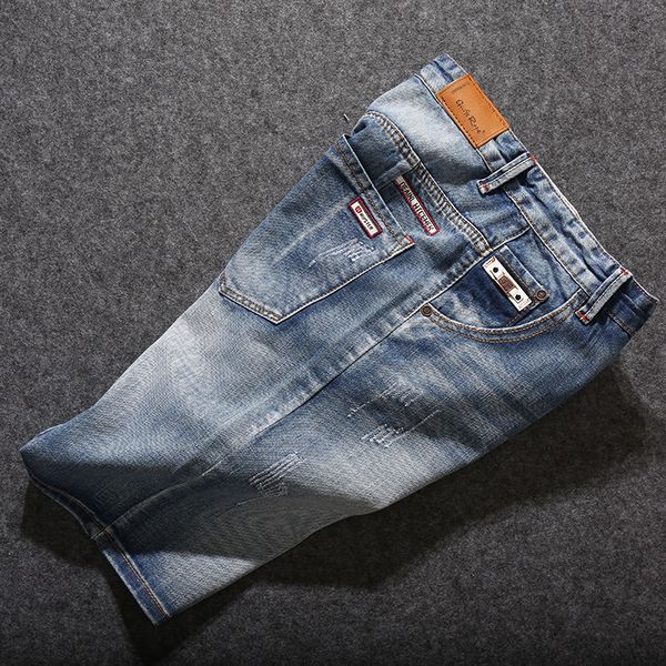 

new fashion leisure mens ripped short jeans brand clothing summer cotton shorts breathable tearing denim shorts male, Blue