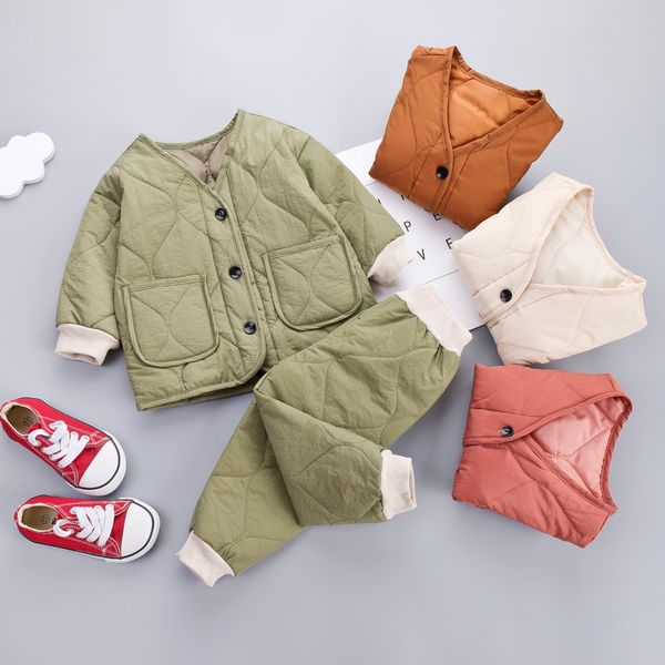 

children's wear 2019 winter new plus velvet thickening girl and baby two-piece children's cotton suit boys winter coat pants, White