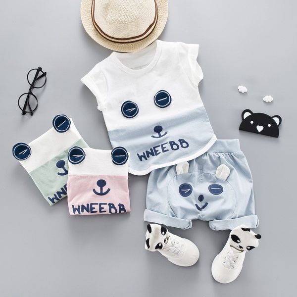 

summer boys clothing children summer boy clothes cartoon kids boy clothing set t-shirt +shorts, White