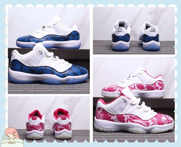 

11 low wmns pink snakeskin white watermelon-black women basketball shoes new style 11s blue snakeskin mens athletic sneakers, White;red