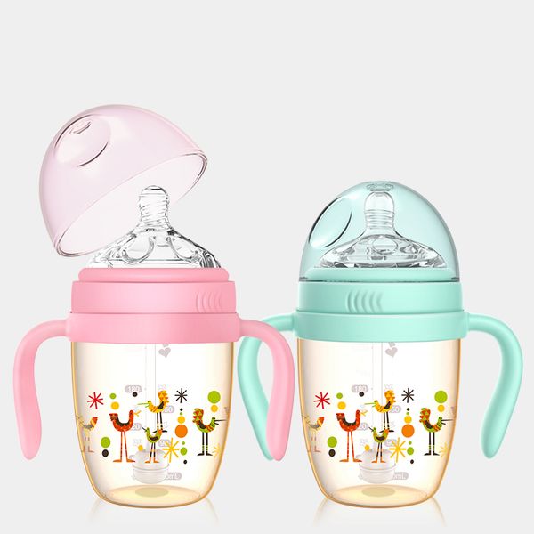 

240ml milk ppsu baby feeding bottle with silicone nipple handle straw