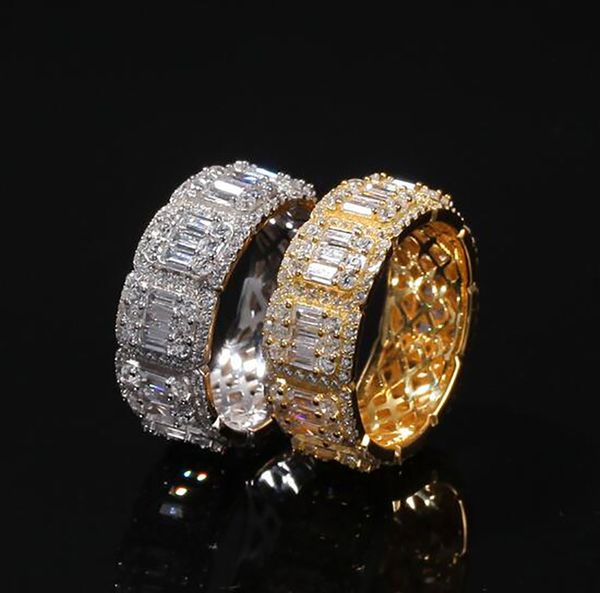 Homens gelados 360 eternidade 8mm 10mm trapezoid quadrado pedras bling rings micro pave cúbico zirconia simulada diamantes anel hiphop