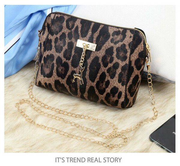 

new women bag lovely lady leather leopard chain crossbody bag tote satchel handbag travel street messenger shoulder