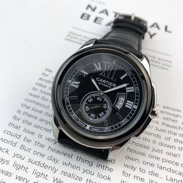 

selling fashion new luxury automatic date brand men's watch luxury fashion leather quartz watch, Slivery;brown