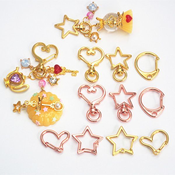 

10pcs/lot heart star lobster clasp clips key hooks keychain split ring diy bag jewelry diy handmade approx 28-30mm, Blue;slivery