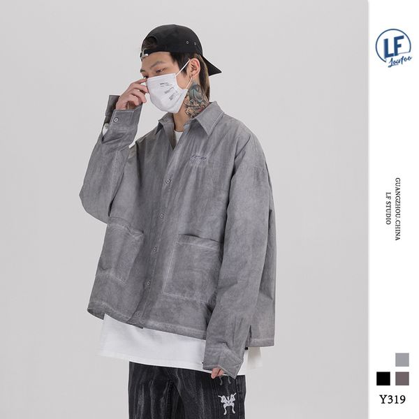 

lawfoo 20 spring and summer new style origional national trends men's wear vintage retro washing embroidered men's long-sle, Black;brown