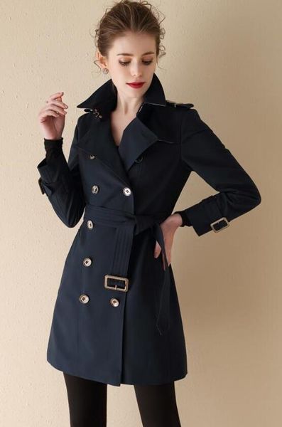 

new classic women fashion brand double breasted middle long trench coat/belted slim fit trench for women size s-xxl u1, Tan;black