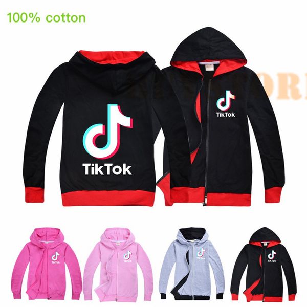 

tik tok kids long sleeve zipper hoodies boy/girl teen kids sweatshirt jacket hooded coat 100% cotton ing, Black