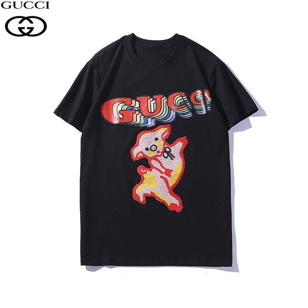 

mens t shirts 2019 summer with letters designer shirt mens clothing fashion brand tide streetwear pig embroideried tee asian size m-2xl, White;black