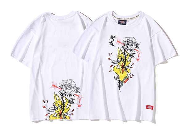 

2020 new couples designer cotton t-shirt tide brand summer round neck hip hop fashion element letter printing, White;black