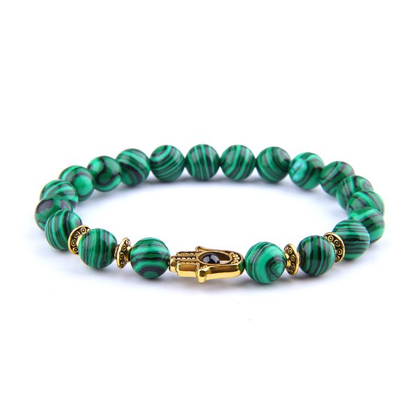 

vinswet natural malachite beads fatima hand bead for beaded bracelet natural stone for women men energy jewelry marking, Golden;silver