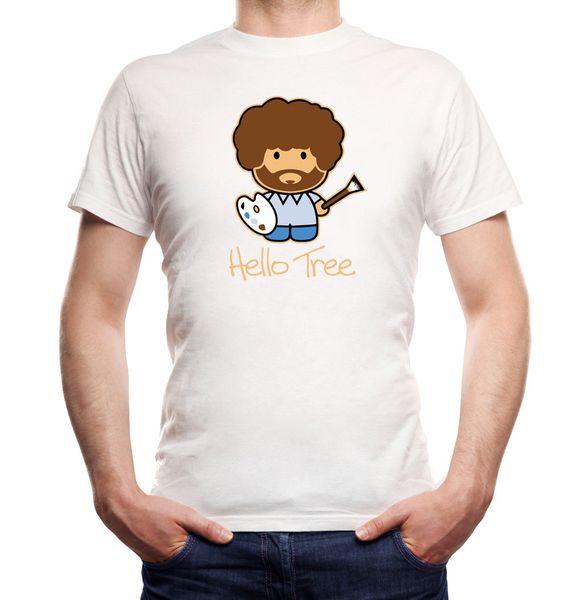 

hello painter t-shirt white | bob ross, painter, art, kunst, maler, tree,cool brand shirts jeans print classic quality t-shirt, White;black