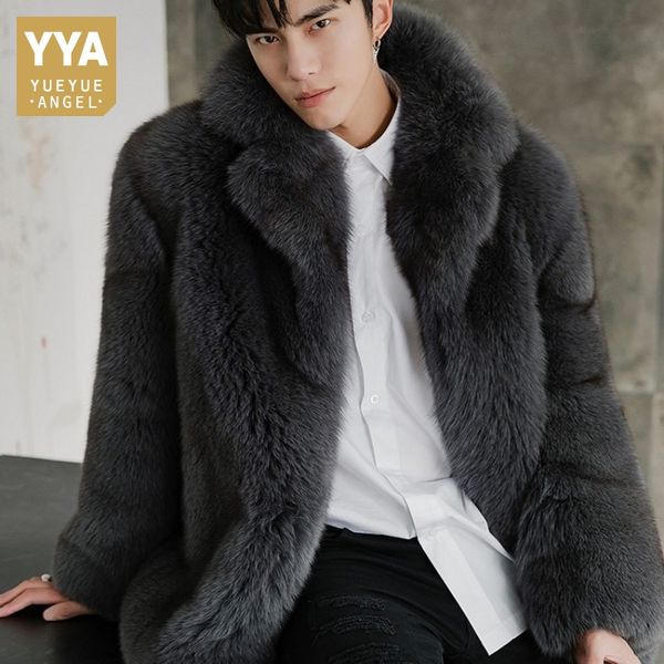

luxury fur coat men winter fashion solid color warm real fur jacket male brand long sleeve thick casual real outerwear, Black