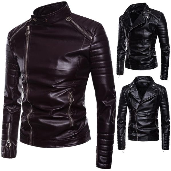 

2018 foreign trade selling men classic cable-stayed leather coat men locomotive leather jacket b033, Black