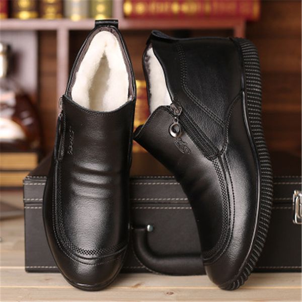 

winter thick wool super warm ankle boots men business dress boots waterproof leather outdoor snow zapatos de mujer, Black