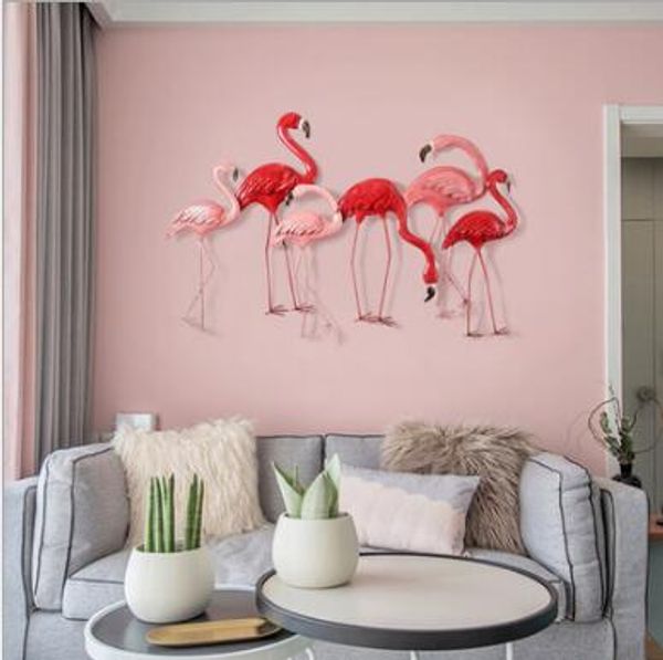 

nordic home sofa iron flamingo wall decoration objects metal bird living room creative bedside hanging
