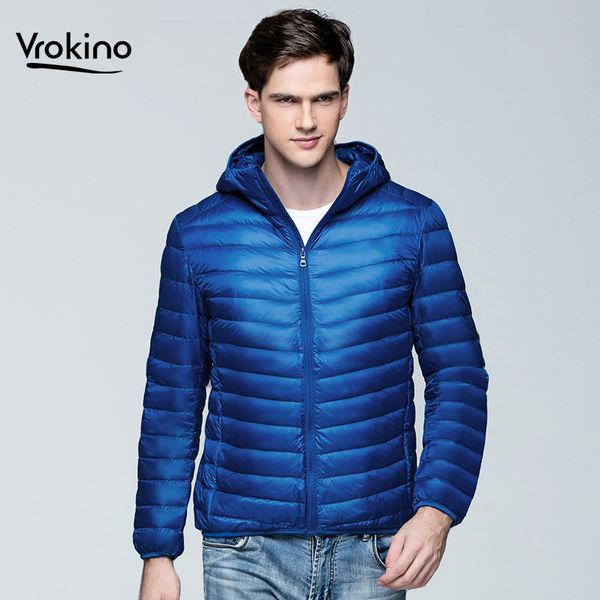 

vrokino brand two styles 2019 autumn and winter light down jacket men's fashion hooded solid color thin warm jacket, Black