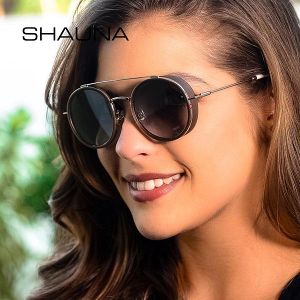 

shauna retro punk sunglasses women fashion double bridges vintage steampunk glasses man gradient round goggle shades men, White;black