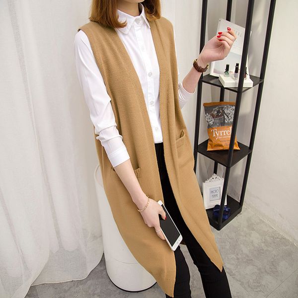 

long sweater vest women knitting cardigan waistcoat coat lady 2019 new autumn winter korean loose gilet solid sleeveless jacket, Black;white