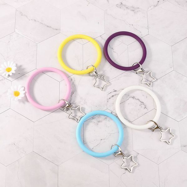 

fashion o silica gel wear bracelet keychain for women gifts trendy exaggerated circle wristlet keychain jewelry, Silver
