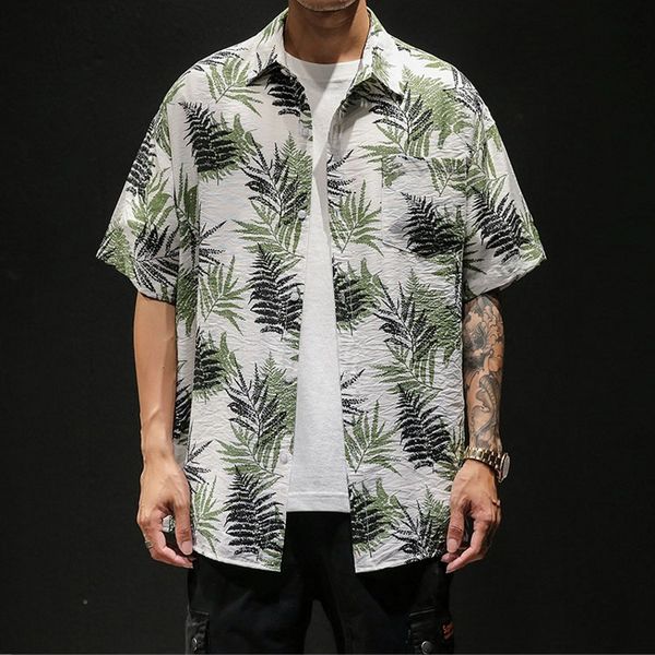

plus size men's hawaii shirts oversize casual short sleeve printed shirt male brand clothing breathable beach man, White;black