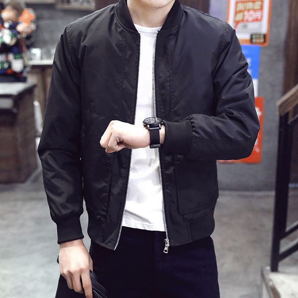 

men zipper casual business jacket fight bomber coat thin autumn baseball outwear, Black;brown
