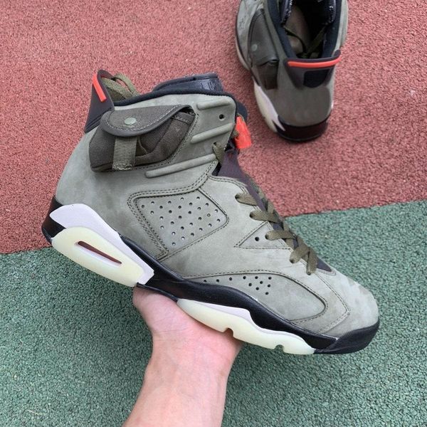 

новый трэвис скотт х6 cactus jack 6s мужчины баскетбол спортивная обувь medium olive светящиеся army green кроссовки кроссовки размер 7-13
