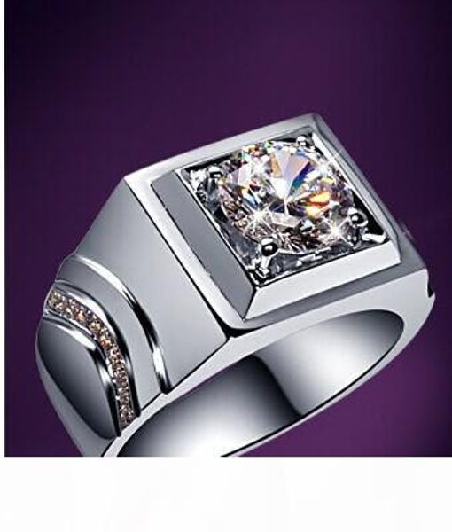 

роскошный 1ct круглый cut genuine синтетический sona кольца с бриллиантами для мужчин превалирующих 925 стерлингового серебра платиновым пок, Silver