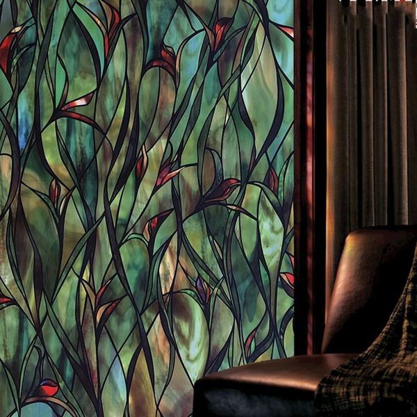 

американские зеленые листовые цветки витражей наклейки окно самоклеющейся пленка static льнет наклейку для ванной 100см y200421