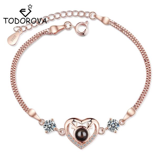 

todorova new arrival valentine's day rose gold 100 languages i love you projection fashion charm women bracelet dropshipping, Black