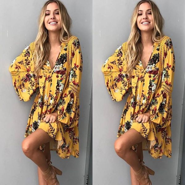 

european style vintage hollow out print woman dresses sweet flare sleeve empire v-neck spring mini female dresses2, Black;gray