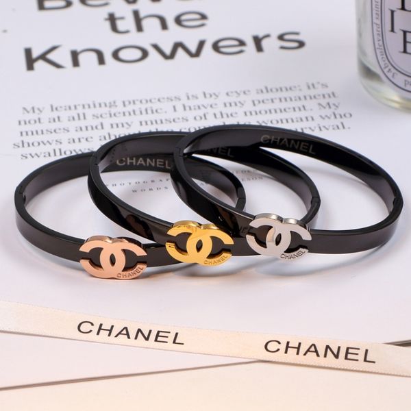 

Hot sale Top quality 316L stainless steel brand bracelet with logo of punk black bangle for man and women jewelry gift Free Shipping PS5378A