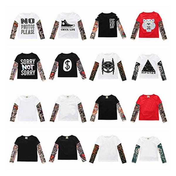 

children clothing boy tattoo t shirt summer new cartoon long sleeve tees printed t-shirts kids baby brand, Blue